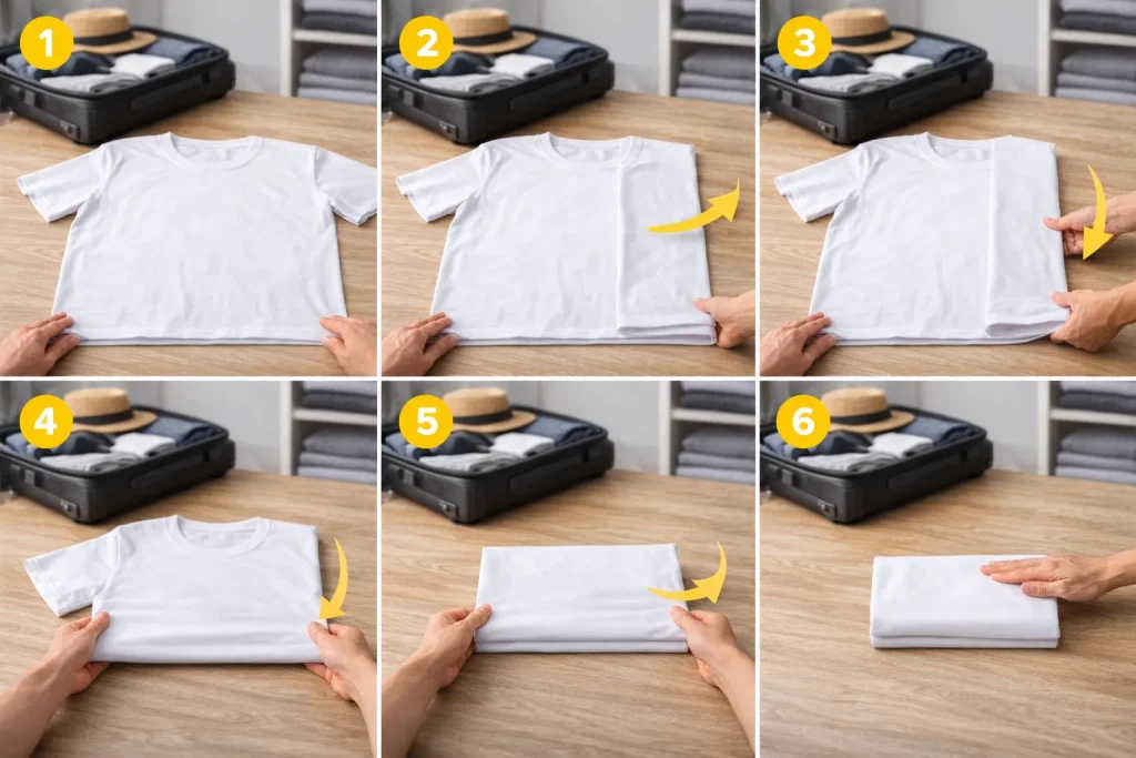 چگونه تیشرت را تا کنیم تا چروک نشود؟ 1 روش صحیح تا کردن تیشرت بدون چروک